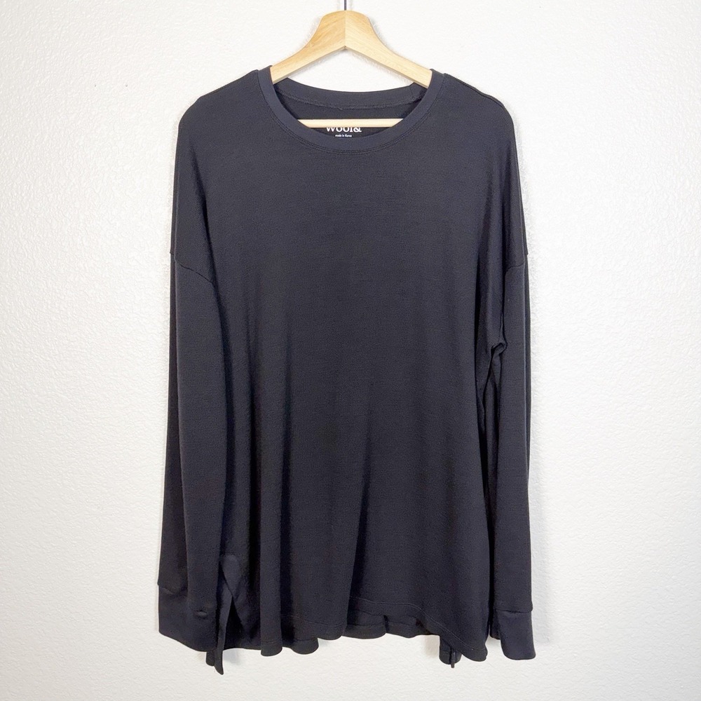 Wool& Women's XXL Scout Merino Wool Waffle Knit Long Sleeve Tunic Top Black